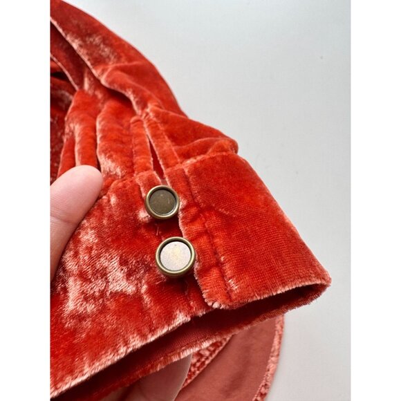 ANTHROPOLOGIE Kristianne Orange Velvet High Neck Ruffle Trim Blouse, Size XS - Picture 9 of 13